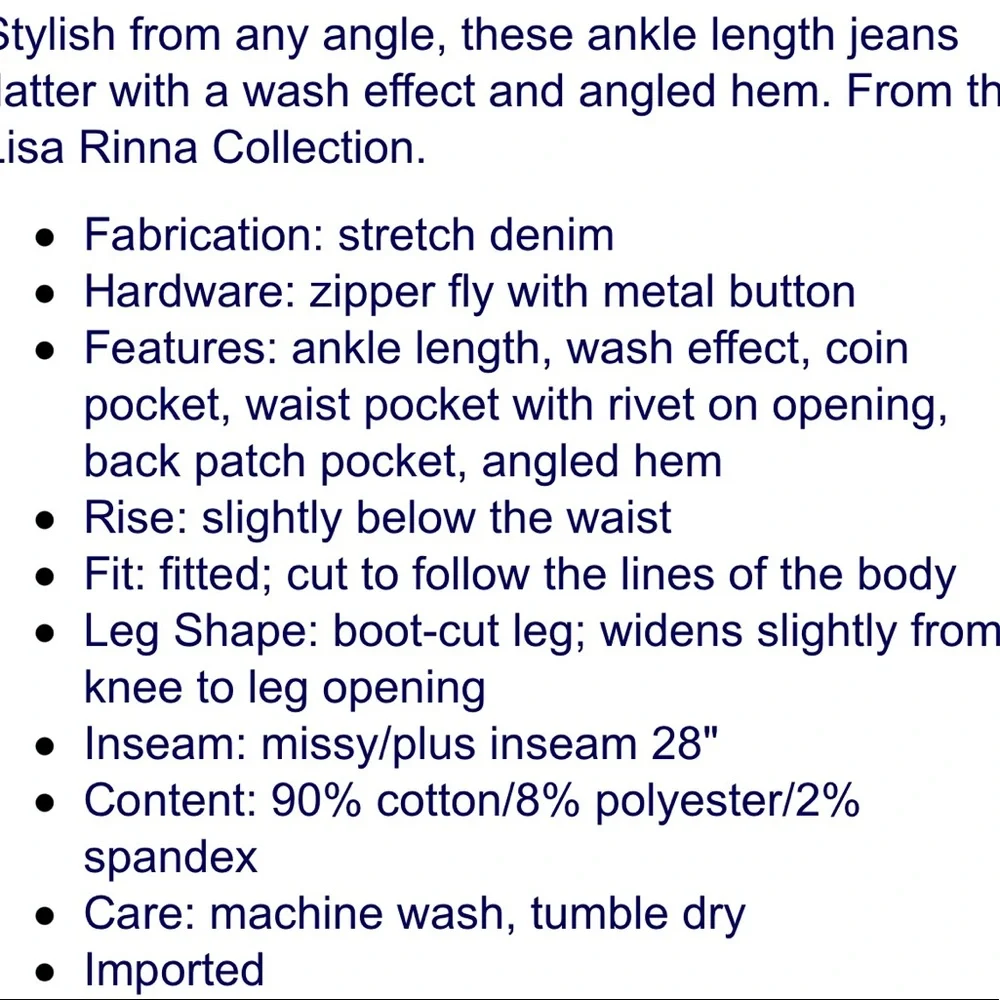 Lisa Rinna Angled Hem Jeans - Dark Wash - Sz 10 - Picture 6 of 6